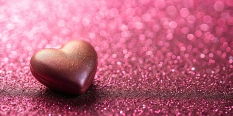 Obraz premium Heart shaped chocolate on pink glitter background with Valentine's concept , love, sweet, celebration, romance, candy