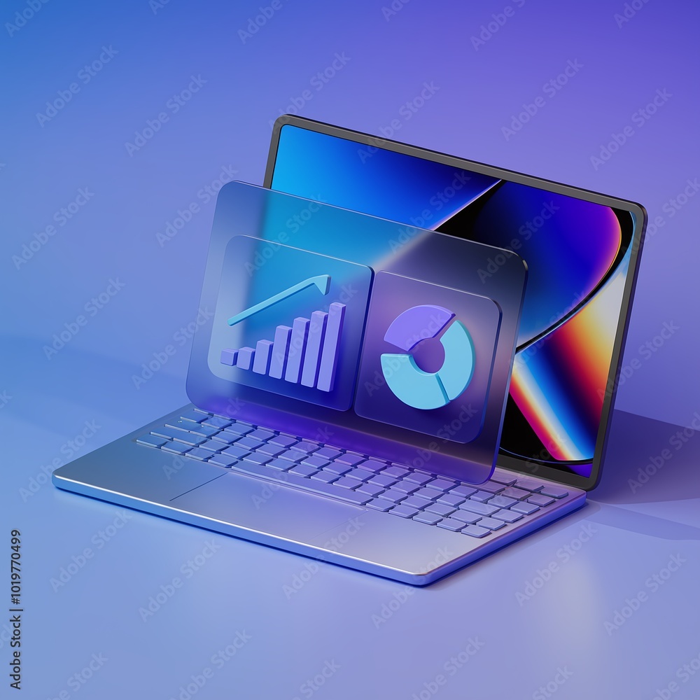 Poster 3d render of laptop with minimal background