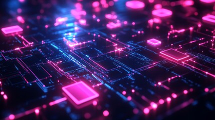 Fototapeta premium Abstract Neon Lights Pattern on a Circuit Board