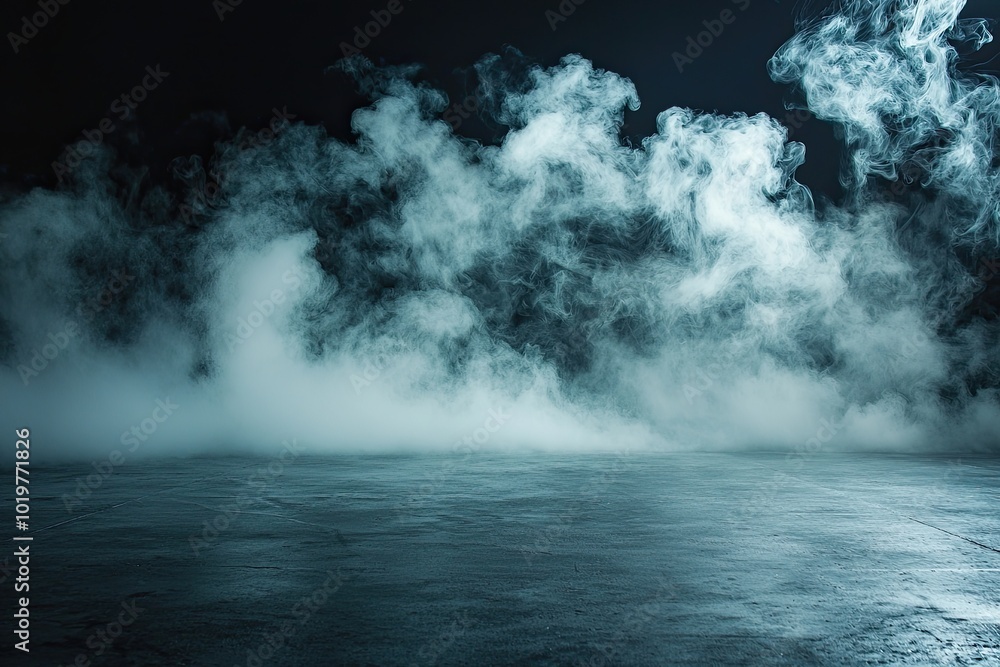 Aufkleber abstract dark background with smoke and fog on a concrete floor, an empty scene for product presenta