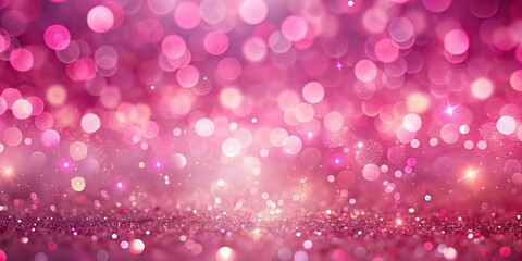 Asymmetrical pink shiny bokeh background with glowing pink particles