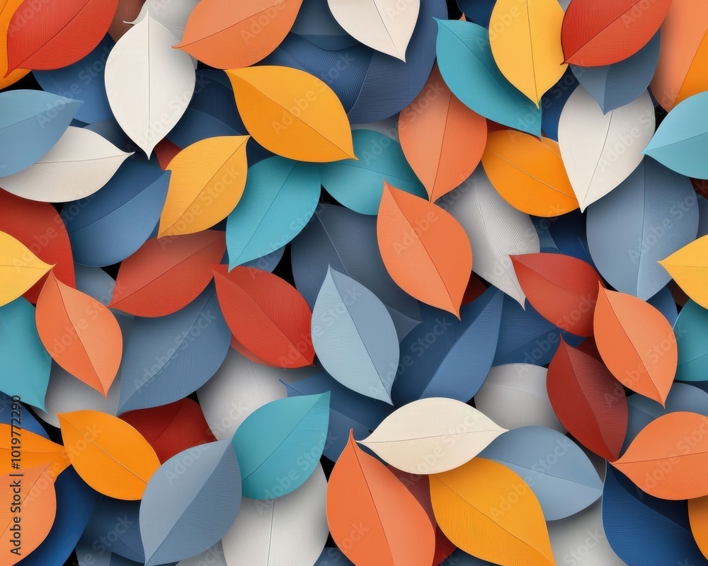 Poster vibrant collection of colorful paper leaves arranged in an abstract pattern. this creative design ad