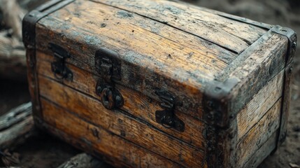 Obraz premium old wooden treasure chest dug out of the ground