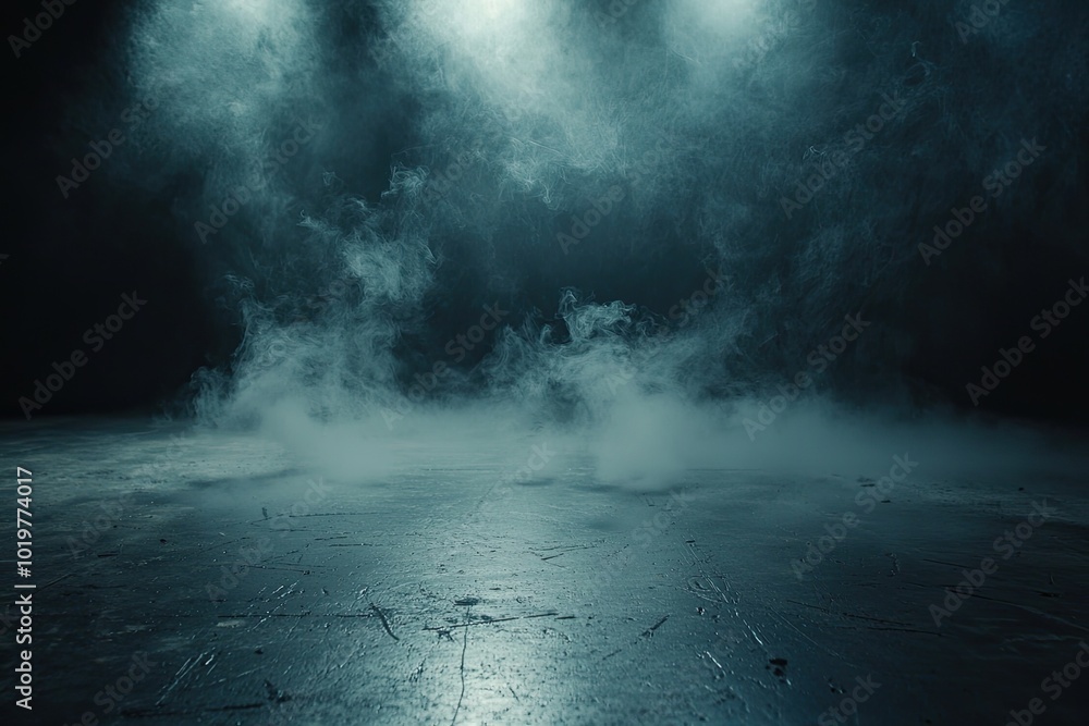 Poster dark room with a concrete floor and smoke, a dark background for product presentation. dark, empty s