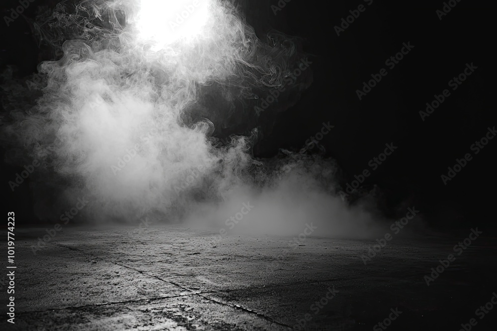 Poster dark room with a concrete floor and smoke, a dark background for product presentation. dark, empty s