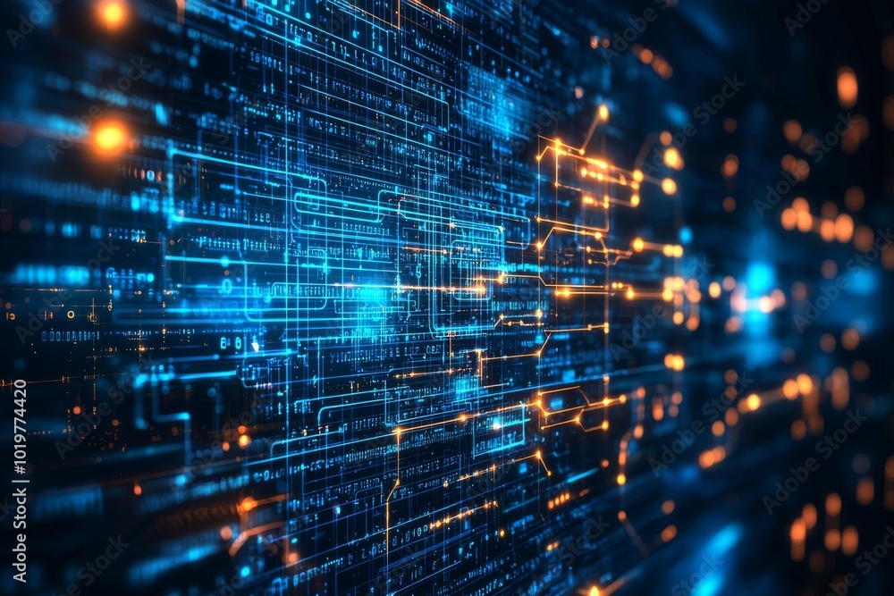 Wall mural digital technology background of data and network