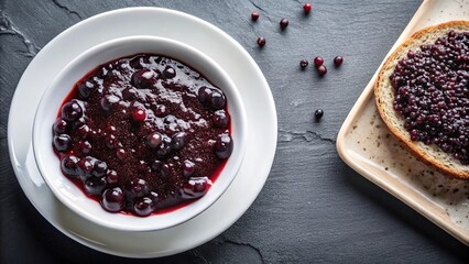 Black currant marmalade with chia seeds on plate