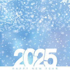 Winter Wonderland 2025 New Year Design with Snowflakes and Icy Blue Background. Vector
