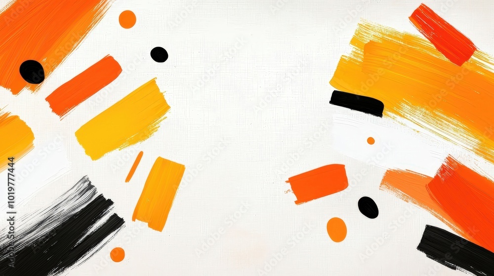 Poster this vibrant abstract artwork features bold brush strokes in orange and black against a white backgr