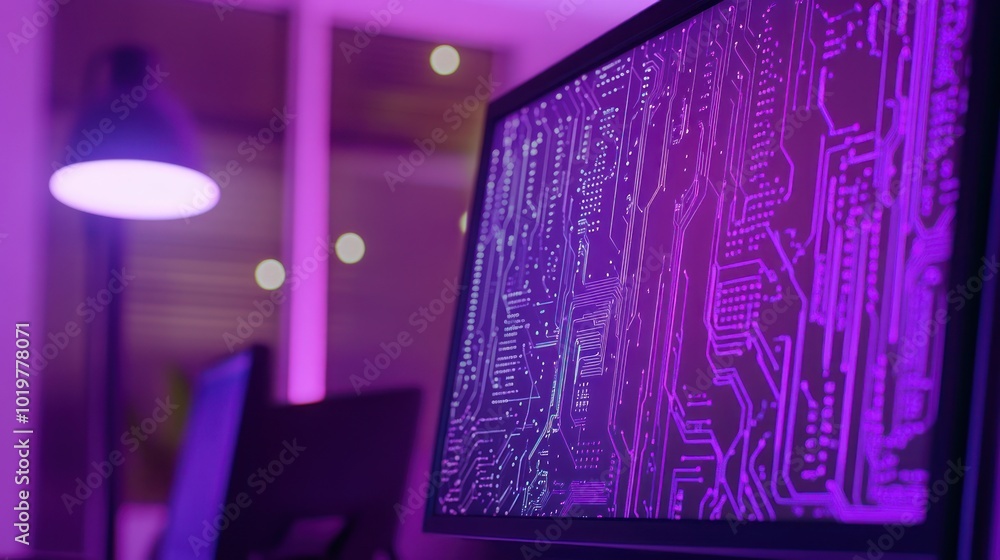Poster computer monitor with circuit board pattern