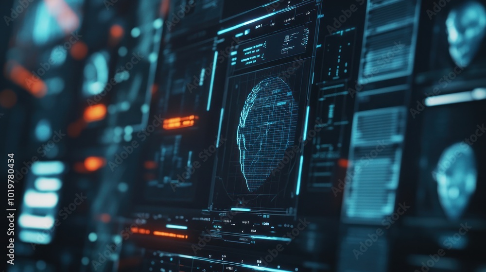 Poster futuristic interface with a global network