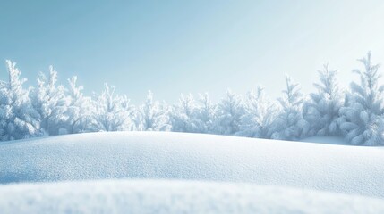 Obraz premium Serene panoramic winter landscape with snow-covered fields and clear blue sky, perfect for seasonal backgrounds and copy space