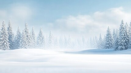 Serene panoramic winter landscape with snow-covered fields and clear blue sky, perfect for seasonal backgrounds and copy space