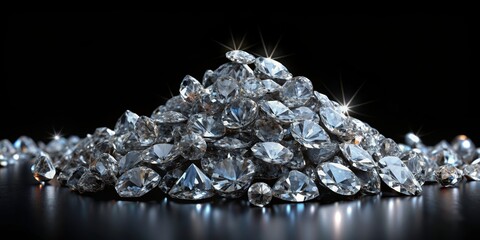 of a pile of diamonds on black background representing wealth concept, wealth, expensive, luxury, precious, gemstones