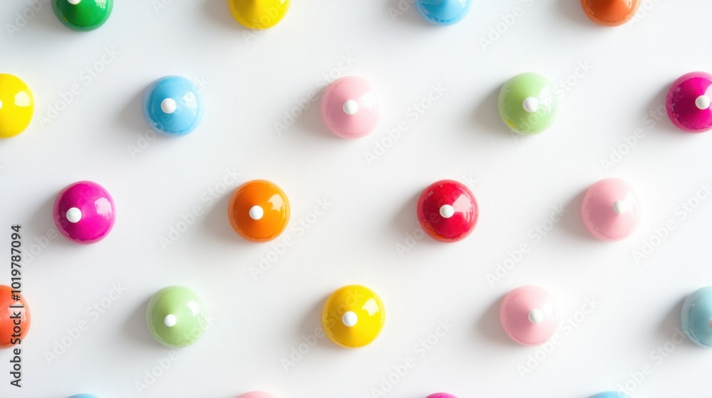 Poster multicolored polka dots arranged on a white canvas, capturing a playful and artistic design concept.