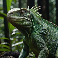 Fototapeta premium Cinematic Lizard Iguana in Natural Colors