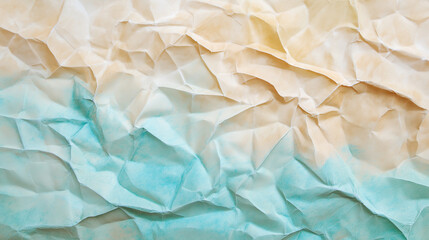 Fototapeta premium Crumpled paper texture on a blue and yellow background. AI generation
