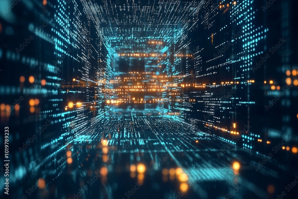 Wall mural digital technology background of data and network