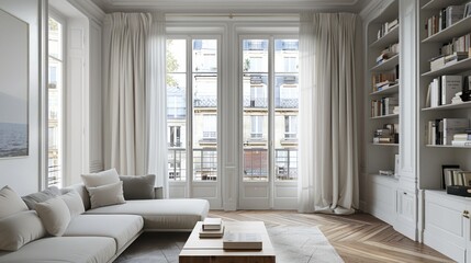 Obraz premium Elegant Living Room with Parisian View