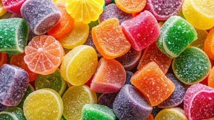 Close up of colorful sugar candies and marmalade creating a vibrant background , sweets, sugar, candies, marmalade