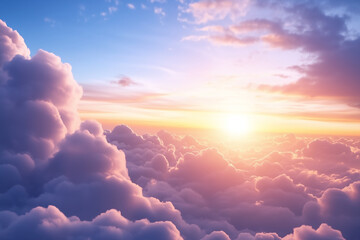 The sky is filled with clouds and the sun is shining brightly