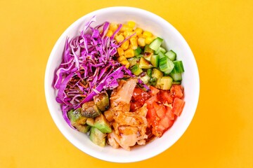 Chicken Salad Bowl on a Yellow Background