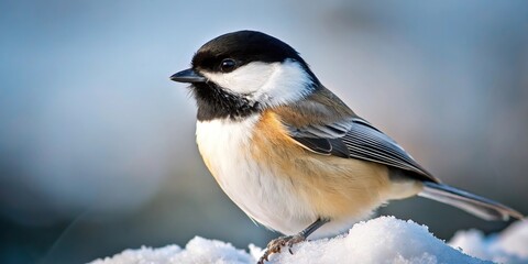 Naklejka premium Black-capped chickadee Poecile atricapillus in extreme close-up during winter