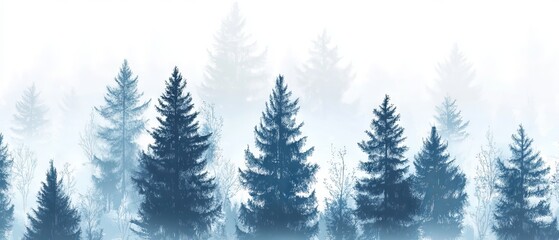 Obraz premium Vector illustration of a serene winter forest landscape with snow-covered trees, isolated on white background