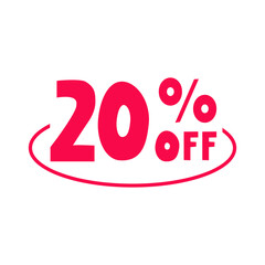 20% off. Red color badge. Marketing design. Vector illustration on white background.