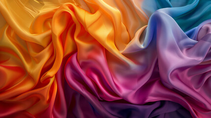Fototapeta premium Randomly folded vibrant cloth with a blend of yellow, maroon, blue, pink, and white hues