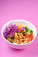Chicken Salad Bowl on a Pink Background