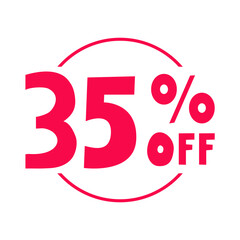 35% off. Badge for retail. Red color. Marketing design. Illustration on white background.