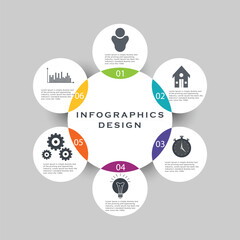 Modern circle Infographic template with 6 option or step for business presentation
