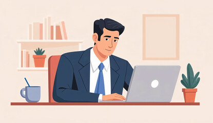 Businessman working on laptop in home office