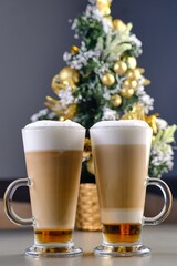 Latte Against a Christmas Tree Background