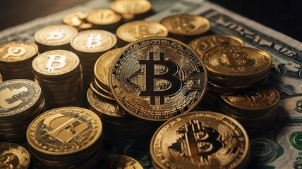 This collection features dynamic visuals representing the world of finance, investments, and modern banking. The images depict key elements like stacks of cash, coins, financial graphs.