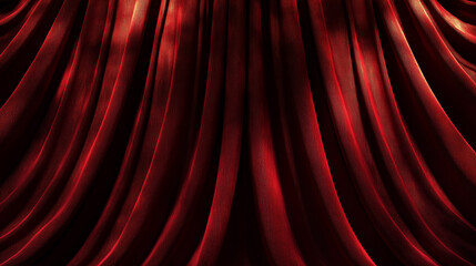 Fototapeta premium Luxurious red velvet curtains draped in soft folds, creating an elegant backdrop.