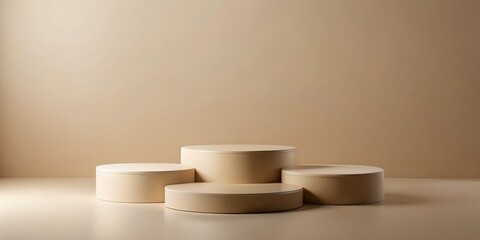Minimalist beige toned podiums for product presentation on empty background, minimalist, beige
