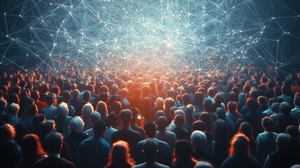 Obraz premium View of a crowd with a network of connection technology