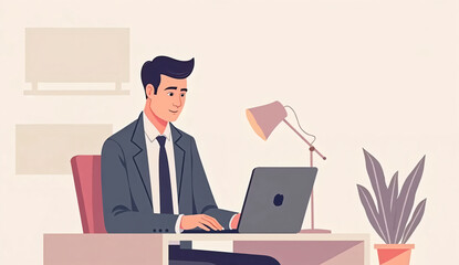 Business professional using laptop at office desk