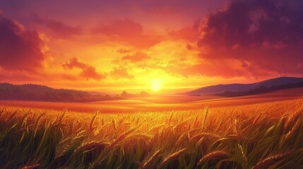 Golden Hour Over a Field of Wheat