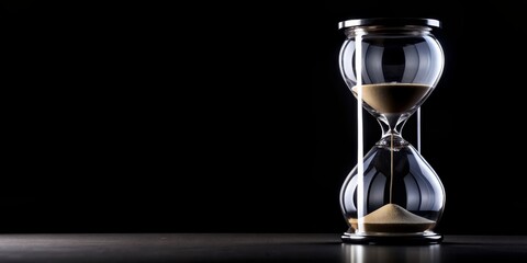 Hourglass silhouette set against a black background, time, clock, sand, passing, deadline, concept, countdown, measuring