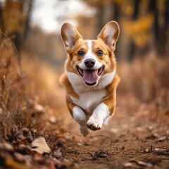 Happy Corgi Running.