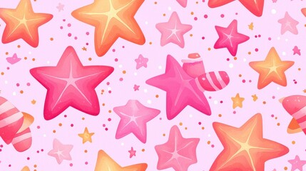 Colorful star patterns on a vibrant pink background.,Seamless pattern