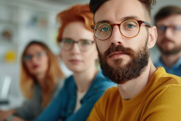 Obraz premium Group of young professionals wearing glasses in a casual office setting