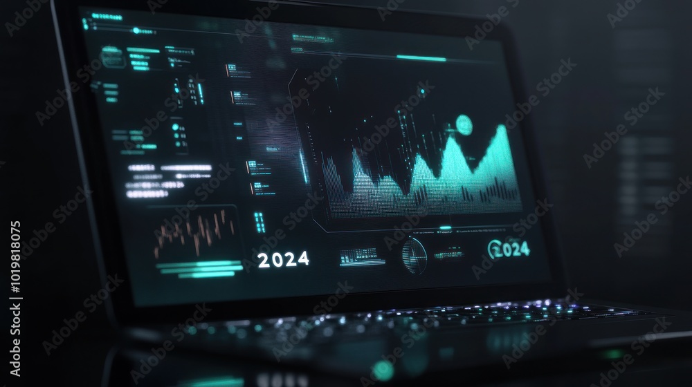 Poster laptop displaying data and charts