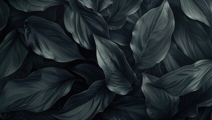 Abstract dark grey leaves texture background, black leaves pattern wallpaper for nature concept.