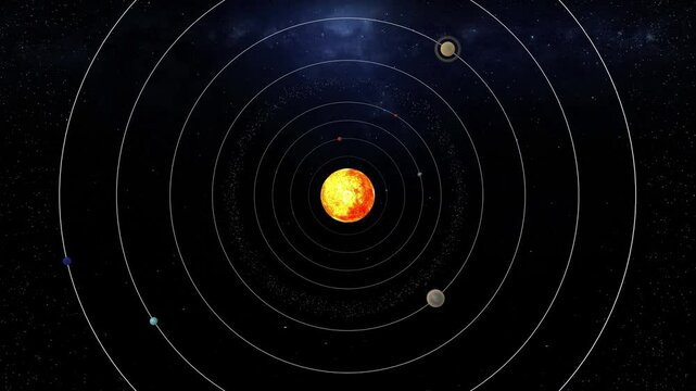 Solar System Top View Illustrative Animation 
Our solar system consists of the Sun and the objects bound to it by gravity, including eight planets, their moons, dwarf planets, asteroids, and comets.