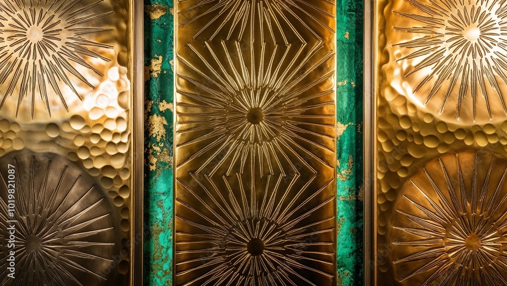 Poster Close up of gold and green decorative wall panel