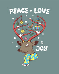 Christmas Themed Winter Animal Vector Illustration